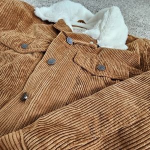 Cropped Corduroy Jacket with Fur Collar